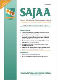 Cover image for Southern African Journal of Anaesthesia and Analgesia, Volume 25, Issue 1