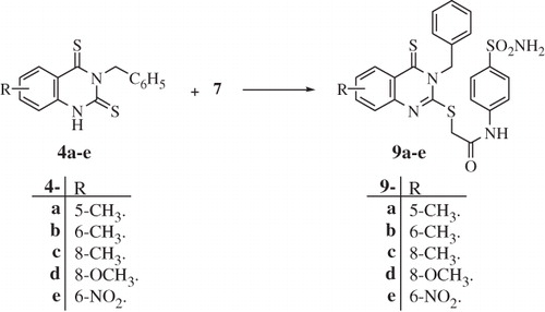 Scheme 3. Synthesis of 2,3,5,6 and/or 8-substituted-4-thioxoquinazoline derivatives 9a–e.