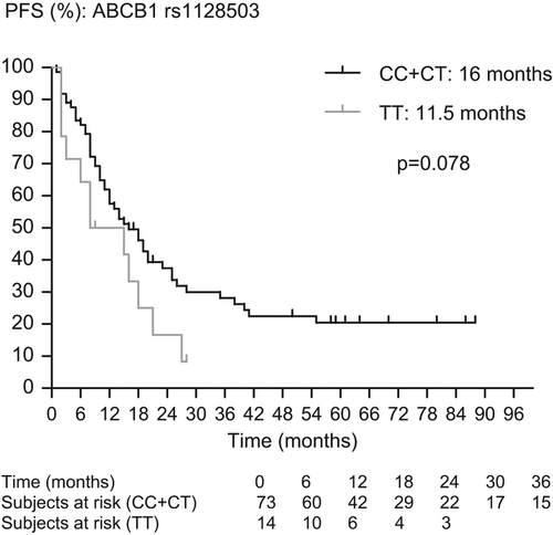 Figure 4. Impact of ABCB1 rs1128503 variants on progression-free survival.