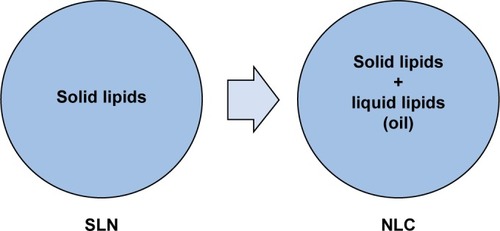 Figure 3 Nanoparticles based on solid lipid nanoparticles (SLNs) and nanostructured lipid carriers (NLCs).