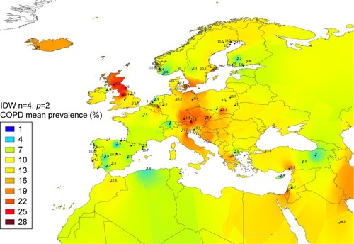 Figure 2 COPD mean prevalence in Europe.