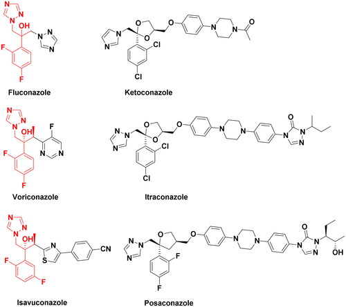 Figure 1. Structures of the triazole antifungal agents and novel triazole compounds.