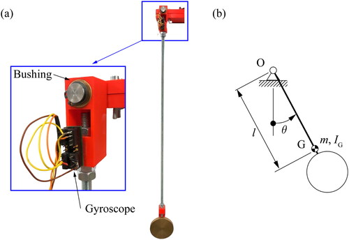 Figure A2. (a) Pendulum system; (b) Schematic representation.