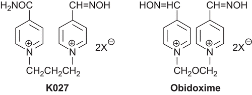 Figure 1.  Chemical structures of oxime K027 and obidoxime.
