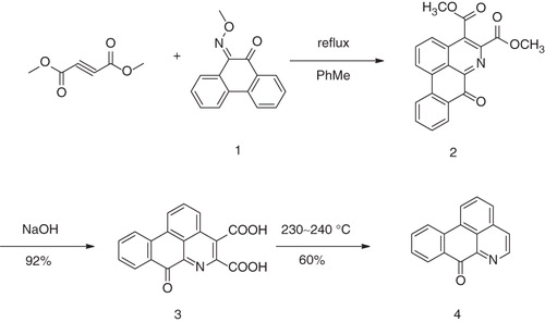 Scheme 1. Synthesis of 7H-dibenzo[de,g]quinolin-7-one 4. Reagents and conditions: (1) DMAD/toluene/reflux/8 days; (2) KOH/CH3OH/H2O (85 °C); (3) Diphenyl ether (250 °C).