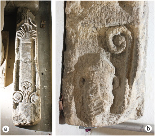 Fig. 11. The Tilbrook/Kimbolton cross: a) the remains of the cross today; b) detail of bishop, showing the careful chisel damage to mouthPhotos and copyright authors