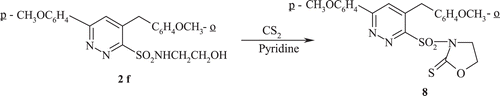 Scheme 4.  Synthesis of 3-[4-(2-methoxybenzyl)-6-(4-methoxyphenyl)pyridazin-3-yl-sulfonyl] oxazolidine-2-thione (8).