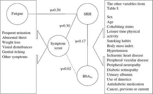 Figure 2. Illustration of the relationship between symptoms, SRH, and HbA1c.