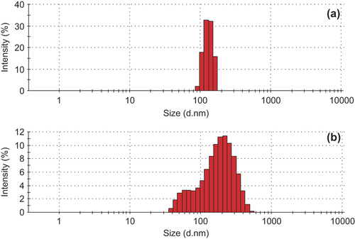 Figure 3. The size distribution of CS-SA micelles and OXA-CS-SA micelles.