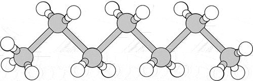 Figure 5. 2D heptane chemical structure: a model of heptane, the white balls represent hydrogen atoms, and the grey balls represent carbon atoms.