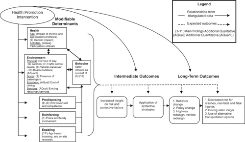 Figure 3 Health promotion intervention on empirically determined modifiable determinants of motor vehicle crashes with anticipated intermediate and long-term outcomes for older drivers.