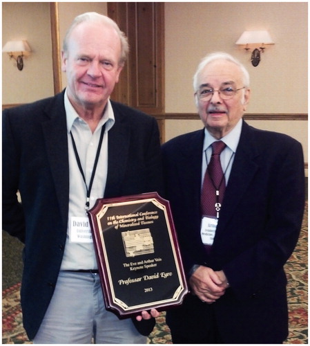 The Eve and Arthur Veis Keynote Speaker, Dr. David Eyre, was presented with a commemorative plaque by Dr. Arthur Veis after his lecture at the 11th ICCBMT meeting. The lecture was entitled “Collagen cross-linking and mineralization: Insights from rare osteogenesis imperfecta (OI) variants”.