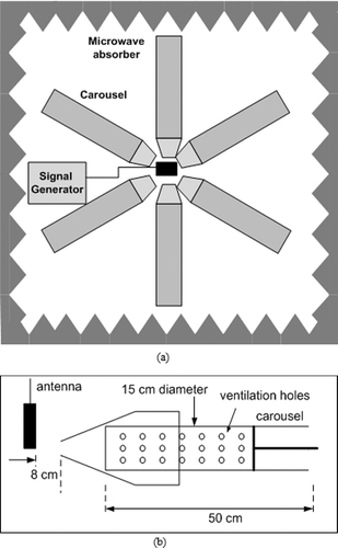 Figure 1. (a) Experimental set-up layout and (b) carousel dimensions.