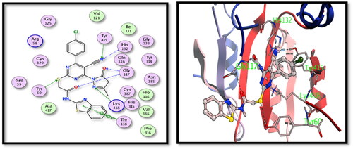 Figure 6. 2D and 3D interactions of compound 15 with the binding position of DprE1 enzyme.