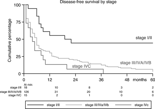 Figure 3.  Kaplan-Meier curve of disease-free survival by tumor stage.