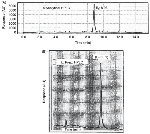 Figure 5.  HPLC of component E-III.1. (A) Analytical HPLC. (B) Preparative HPLC.