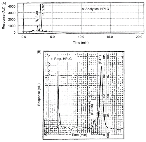Figure 2.  HPLC of Component E-I.1 and E-I.1a. (A) Analytical HPLC. (B) Preparative HPLC.