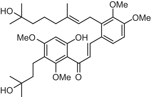 Figure 1.  The general chemical structure of a typical prenylated chalcone compound.