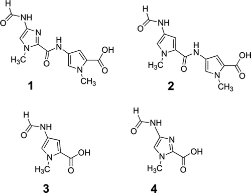 Figure 3. Structures of the four‐heterocyclic formamido‐acids 1–4.