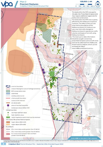 Figure 2. Craigieburn West Precinct Structure Plan – September 2021 (amended august 2022) note the areas of cultural significance aligned with the creeks (Victorian Planning Authority, Citation2022).