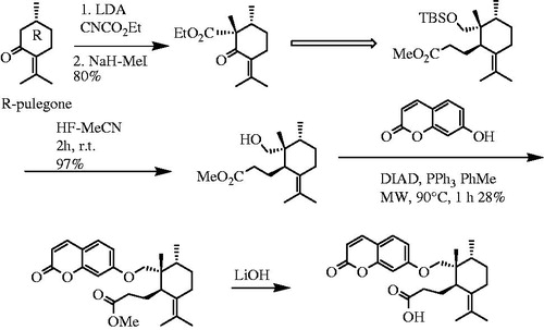 Figure 6. Improved synthesis of galbanic acid. Diisopropyl azidocarboxylate, DIAD.