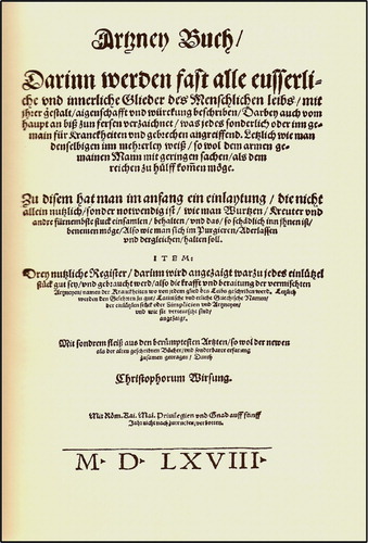 FIGURE 7 Front page of Wirsung's Arzney Buch (Wirsung, Citation1568), in which asthma symptoms are described as occurring at night.