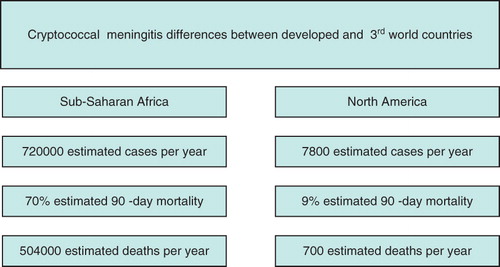 Figure 1. Burden of cryptococcal meningitis in North America compared to Sub-Saharan Africa Citation[1]