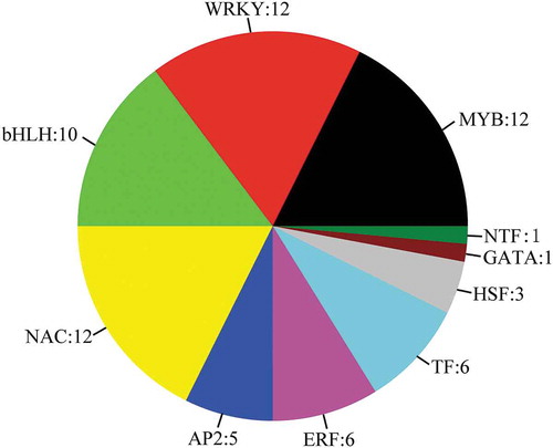Figure 8. Differential expression of all transcription factors in the alignment of three developmental stages. The number of differentially expressed genes is specified.