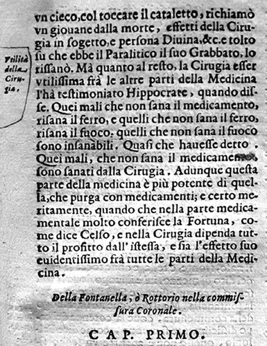 Figure 13. Girolamo Fabritio d'Aqvapendente (1533–1619) L'opere cirughiche. Padua 1671 Second part: On surgical operations, Prologue p. 189