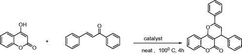 Scheme 1. Synthesis of 2,4–diphenyl pyrano[3,2-c]coumarins.