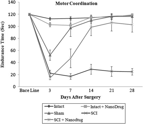Figure 4. Effects of CNT/Nafion nanocomposite on motor coordination quality.