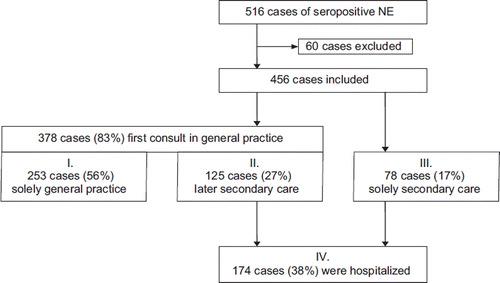 Figure 2. Overview of Hantavirus patients in relation to level of care in 456 cases of Hantavirus infection in northern Sweden October 2006–December 2008.