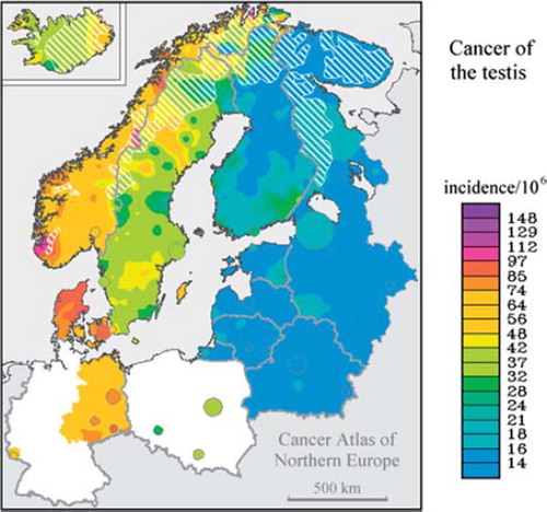 Figure 1. Incidence of testicular cancer in the Nordic countries. With permission from the Finnish Cancer Registry [Citation20].