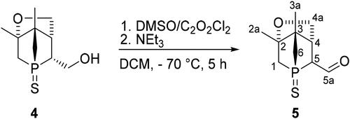 Scheme 2. Preparation of 1-phosphanorbornane aldehyde 5 via Swern oxidation of 4.