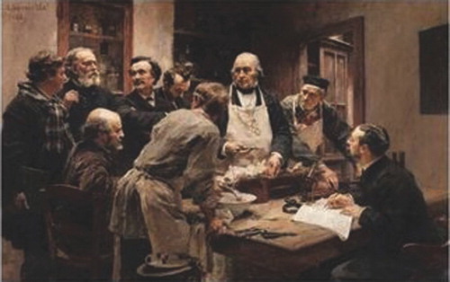 Figure 3 The Lesson of Claude Bernard (1889). Oil painting on canvas by Leon-Agustin L'hermitte (1844–1925). This is an artistic depiction of animal vivisection at the College of France. The painting is currently maintained at the Paris Academy of Medicine. (Obtained from Wikipedia.com accessed on April 27, 2009).