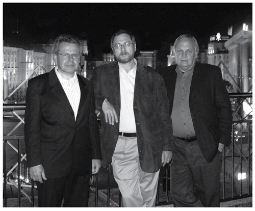 Figure 1.  The organizers of the First International Conference “Cancer Immunotherapy and Immunomonitoring” (CITIM-2009). From left to right: Dr. Victor Umansky (Heidelberg, Germany), Dr. Michael R. Shurin (Pittsburgh, PA) and Dr. Anatoli Malyguine (Frederick, MD). Kiev, May 2009.