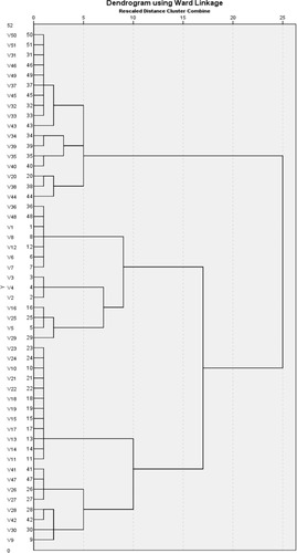 Figure 1 Dendrogram of ERIC-PCR analysis of the 51 isolates of A. baumannii; the different clusters at 97% similarity are arbitrarily designated as Clusters 1–9.