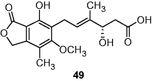 Figure 7. Structure of 4′-hydroxymycophenolic acid 49 isolated from Penilillium fungus (sp. SOF07)Citation45.