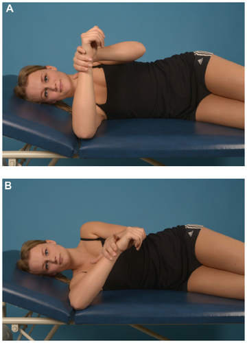 Figure 3 Stretching exercise of the posterior glenohumeral capsule.