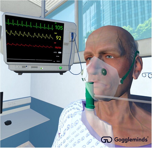Figure 3. Virtual reality application demonstrating clinical observations of a patient with suspected sepsis.