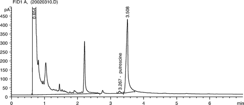 Figure 5.  Gas chromatography of polyamines of L. fermentum ME-3 in the decarboxylation medium with ornithine Citation[123].