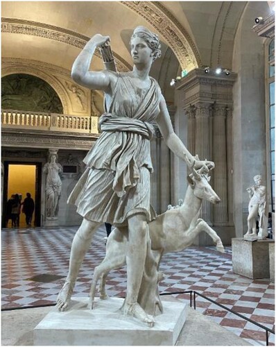 Figure 7. Artémis, déesse de la chasse, know also as “Diane de Versailles”, Italian copy appr. 125–150 A D, marble. MR 152, N 1157, Ma 589, height 200 cm, width 139 cm, depth 103 cm. Musée du Louvre, author’s photograph.