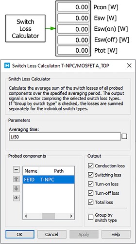 Figure 10. Power losses calculation block with its settings.
