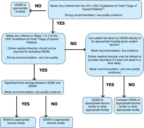 Figure 2.  HEMS Evidence-based Guideline (with Trauma Center Designated).
