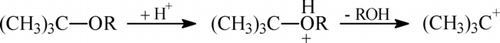 SCHEME 1 Reaction of tert-butyl ether in the presence of H+ ions.