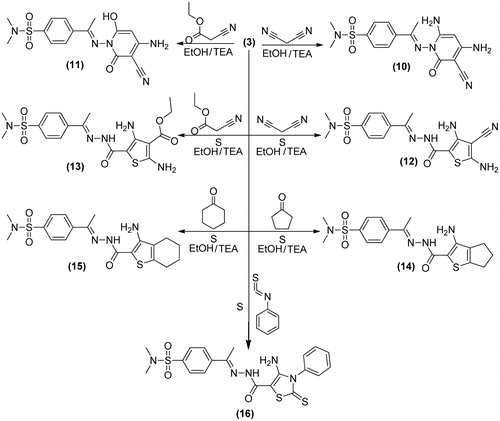 Scheme 2. Formation of pyridine, thiophene and thiazole derivatives.