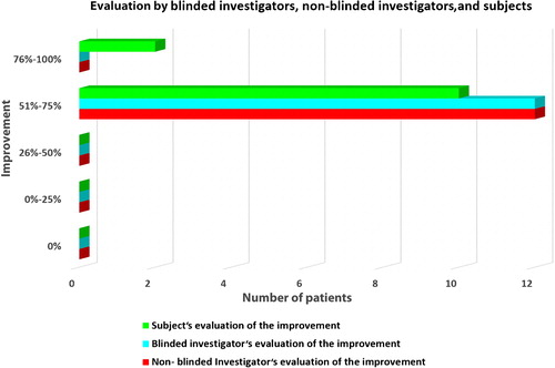 Figure 8. Evaluation of the improvement in striae 3 months after the last treatment session, by investigators and patients.