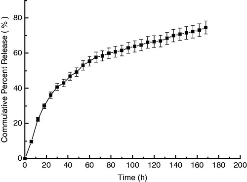Figure 6. Release profiles of TNF from anti-cancer magnetic polymer microspheres T9-TNF-PC-M in PBS at 37 °C.