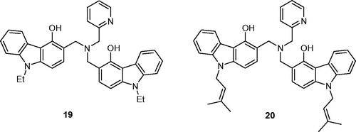Figure 5. Structures of N,N-bis(carbazolylmethyl)amines 19 and 20.
