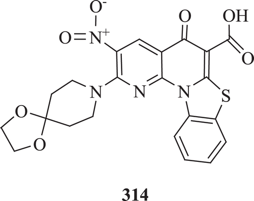 Figure 60.  Chemical structure of 2-(1,4-dioxa-8-azaspiro[4.5]dec-8-yl)-3-nitro-5,12-dihydro-5-oxobenzothiazolo[3,2-a]-1,8-naphthyridine-6-carboxylic acid.